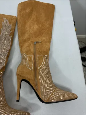 Womans New Cape Robbin Olkey Knee High Fashion Western Cowgirl Dress Boots 8 Tan thumbnail 3