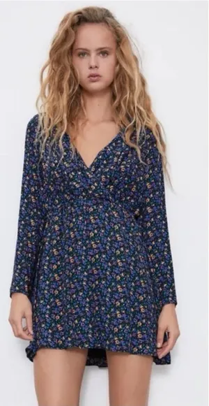 Zara Mini‎ Dress | Boho Floral Print | Women’s XS | Shoulder Pads | Long Sleeve thumbnail 1