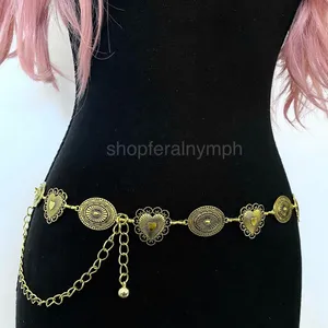 Gold Y2K Heart Oval Concho Waist Chain Belt, Fits 23.5-43 Inches, X7GA1300 thumbnail 2