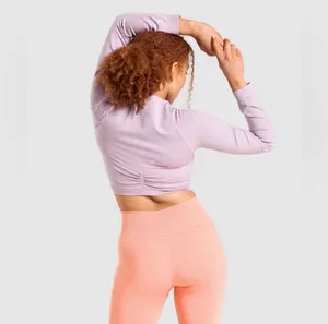 Gymshark Pink Heathered Adapt Marl Seamless Long Sleeve Fitted Crop Top Size Medium thumbnail 2