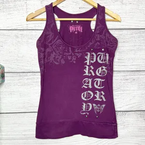 Vintage Y2K Black Label Pink Purple Graphic Racerback Tank Top Size Medium Moto thumbnail 8