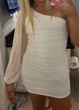 Hello Molly White One Sleeve Sparkly Dress thumbnail 1