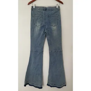 NWT Aaron and Amber Light Blue Flare Bell Bottom Jeans Raw Hem High Waist Sz M thumbnail 2