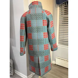 Sundance XS Wool Blend Plaid Long Coat Teal Red Boho Cottagecore Artsy Statement thumbnail 4