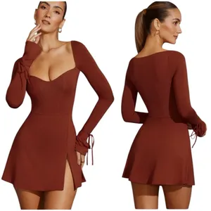 OH POLLY AMRYN Long Sleeve A-Line Mini Dress in Brick Sexy Inner Bodysuit Sz 2 thumbnail 3