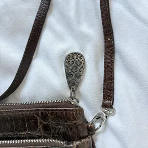 Vintage 90s Y2K Brighton Brown Leather Reptile Print Shoulder Bag‎ Hearts thumbnail 3