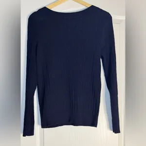 Lauren Ralph Lauren Navy Cable Cotton Knit Sweater, Large thumbnail 4