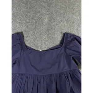 Free People Navy Blue Cotton Puff Sleeve Babydoll Blouse Top Large thumbnail 10