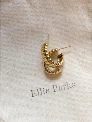 Gold Ribbed Hoop Earrings thumbnail 3