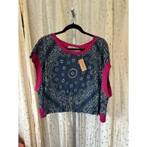 NWT Natural Life Women's 100% Cotton Indigo Bandana Cut It Out Cotton Tee L thumbnail 3