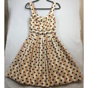 Maeve Anthropologie Striped Embroidered Cotton Sundress Tan Navy 4 thumbnail 3