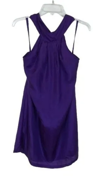 NWT Industry Womens Size Large 100% Silk Royal Purple Halter Neck Mini Dress NEW thumbnail 1