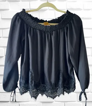 Wrangler Women’s Small Retro Black Frayed Lace Long Tie Sleeve Western Blouse thumbnail 1