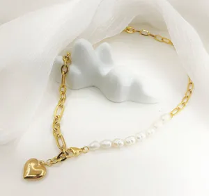 Pearl Beads Heart Pendant Gold Necklace thumbnail 1