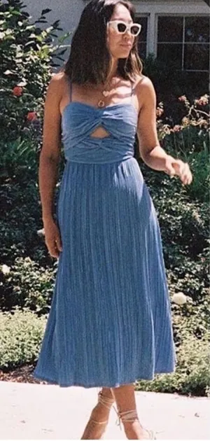 Song of Style Pleated Midi‎ Dress Women's Size XS Lapis Blue Wedding Guest thumbnail 1