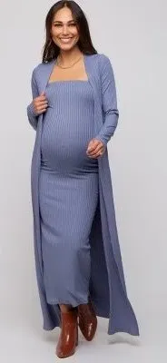 Capella Ribbed Maxi Maternity Dress & Duster Set thumbnail 1