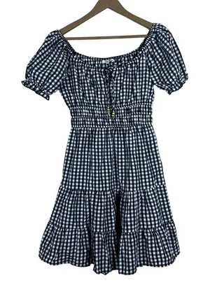 Speed Limit Gingham Checked Tiered Mini Dress Black Cottagecore Smocked Size S thumbnail 1