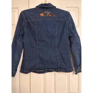 Decorated Originals Womens Floral Embroidered Denim Shirt Jacket Dark Wash Large thumbnail 5