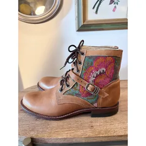 Artisan Handcrafted Leather‎ Huipil Lace Up Buckle Boots Tan Multi Color thumbnail 4