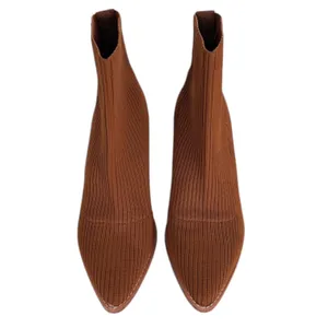 Steven By Steve Madden Nara Sock Booties Camel Brown 7.5‎ Stacked Block Heel thumbnail 3