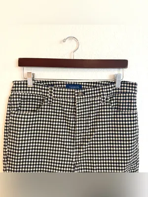 Talbots Womens Pants Black White Plaid Corduroy High Waist Straight Leg Size 12 thumbnail 3