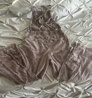 Free People Brown Plaid Utility Overalls Jumpsuit Size Medium thumbnail 8