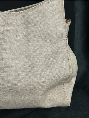 Koltov Women’s Classic Neutral Canvas Tote Shoulder Bag with Brown Trim thumbnail 5
