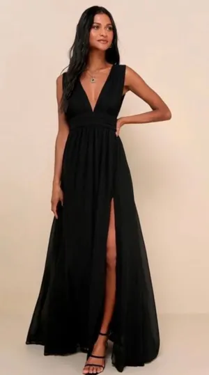 Lulus NWT Black Formal Maxi Dress XL | Deep V Open Back thumbnail 1