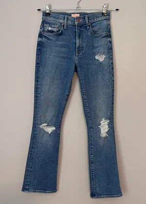 MOTHER The Insider Ankle High Rise Bootcut Distressed Jeans Bloom and Doom 24 thumbnail 2