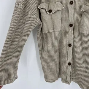 Bucket List Thermal Waffle Henley oversized‎ size medium Tan Boho Streetwear thumbnail 6