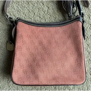 Dooney & Bourke Crossbody Handbag Logo Fabric Classic Orange‎ Dark Brown Leather thumbnail 3