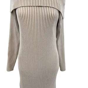 Anthropologie Off-The-Shoulder Sweater Midi Dress Cream‎ Beige Tan Size XL thumbnail 5