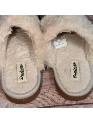 Dearfoams Cozy Comfort Faux Fur Slippers Women’s Large US 9-10 Metallic Beige thumbnail 4