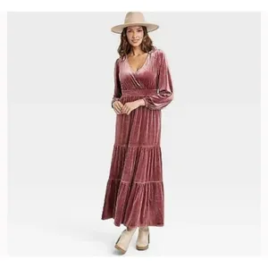 Knox Rose Rose Pink Velvet Long Sleeve A-Line Dress XS thumbnail 3