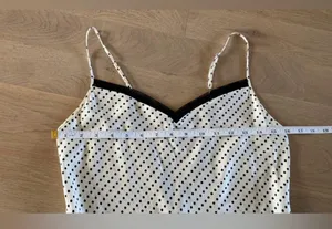 Natori Retro Polka Dot Midi Slip Dress White Black Mesh thumbnail 6
