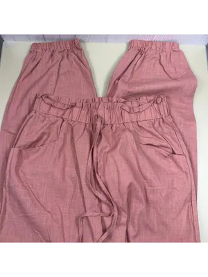 SHEIN Pink Paperbag Waist Cotton Pants Women’s Large 29x27 Drawstring Pockets thumbnail 6