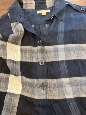 Burberry Women’s Blue Plaid Long Sleeve Button-Up Shirt Size Small - C47-038 thumbnail 7