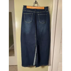 Womens Sz 8 Maxi Denim Skirt Dark Wash Slit Back Stretch Cotton Jeans High Waist thumbnail 5