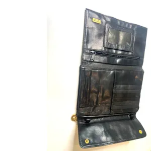 Perlina Black leather fold over clutch Wallet Bag Carry all in one vintage 90's thumbnail 6