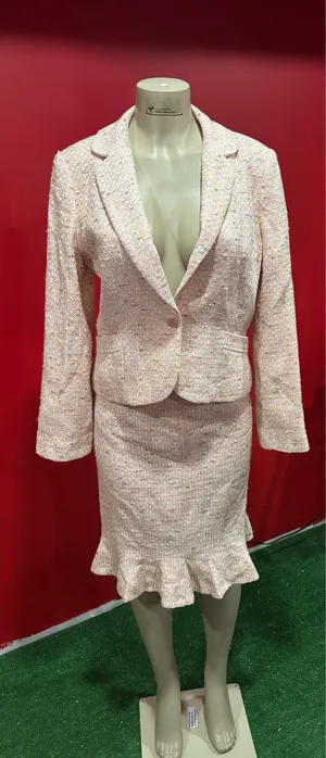 Sara Campbell Pink Tweed Ruffle Hem Skirt Suit thumbnail 1