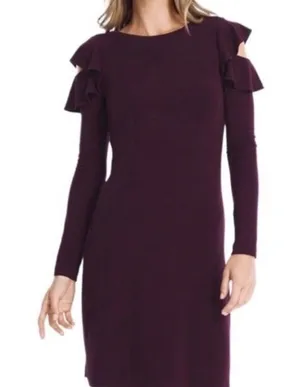 White House black Market red long sleeve ruffle cold shoulder dress size medium thumbnail 3