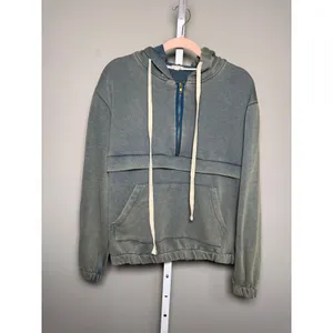 POL Washed Half-Zip Hoodie Kangaroo Pocket S Teal Boho Lounge Cozy‎ thumbnail 2