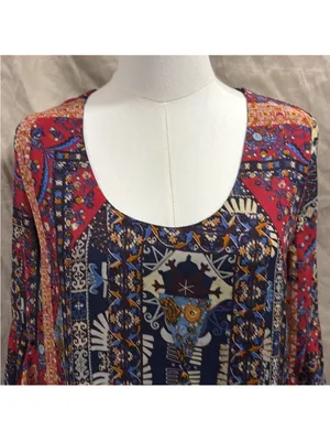 Altar'd State Red & Navy Boho Paisley Scoop-Neck Tunic thumbnail 5