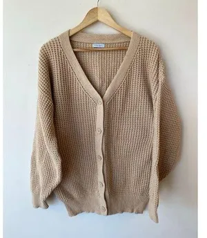 Qualfort Womens Knit Cardigan XL Beige Button-Up 100% Cotton Lightweight Sweater thumbnail 1