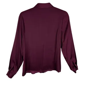 Sincerely Jules Burgundy Satin Button Up‎ Blouse Large thumbnail 2