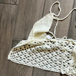 Crochet Halter Top in Cream Size M thumbnail 3