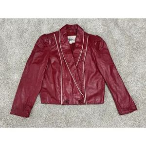 Vintage 80s Wilsons Red Genuine Leather Puff Sleeve Cropped Jacket Size 12 thumbnail 5