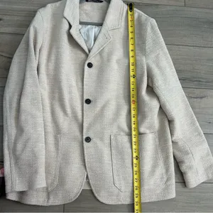 Zara Tan Beige Boucle Knit Cotton Single Breasted Textured Blazer Jacket XL thumbnail 7
