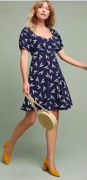 NWT Anthropologie Maeve Fern Ruched Dress 4 Fit & Flare Button Down Cottagecore thumbnail 1