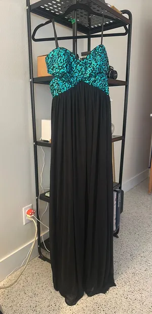 Strapless sequin top floor length gown Blue Size 2 thumbnail 4
